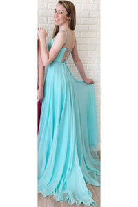 Simple A Line Long Square Neck Sleeveless Lace Up Open Back Prom Dress Evening Dress OHC420 | Cathyprom