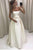 Simple A Line Strapless Long Ivory Satin Prom Dresses With Bowknot OHC490 | Cathyprom