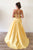 Simple A Line Yellow Satin Spaghetti Straps Sleeveless Long Slit Prom Dress Evening Dress OHC399 | Cathyprom