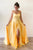 Simple A Line Yellow Satin Spaghetti Straps Sleeveless Long Slit Prom Dress Evening Dress OHC399 | Cathyprom
