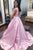 Simple V Neck Open Back Pink Satin Long Prom Dress, V Neck Pink Formal Graduation Evening Dress SNH002