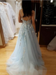 V Neck Spaghetti Straps Tulle Long Prom Dress With Appliques and Beading YZ211010