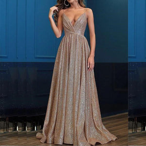 Charming A-line Spaghetti Straps V-neck Prom Dresses With Sequins, Evening Dress YZ211053