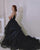 A-line Spaghetti Straps Black Tulle Chapel Train Long Prom Dresses DT5931