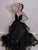 A-line Spaghetti Straps Black Tulle Chapel Train Long Prom Dresses DT5931