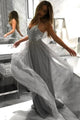 Spaghetti Straps Appliques Grey A Line Tulle Long Prom Dress TL6854