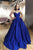 Sparkle A-Line Royal Blue Tulle Strapless V-neck Sequins Prom Dress with Pockets OHC446 | Cathyprom