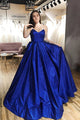 Sparkle A-Line Royal Blue Tulle Strapless V-neck Sequins Prom Dress with Pockets OHC446 | Cathyprom
