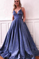 Sparkle A-line Deep V neck Spaghetti Straps Sequins Prom Dress with Pockets OHC443 | Cathyprom