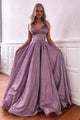 Sparkle A-line Deep V neck Spaghetti Straps Sequins Prom Dress with Pockets OHC443 | Cathyprom