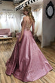 Sparkle A-line Scoop Spaghetti Straps Sleeveless Long Prom Dress with Pockets OHC447 | Cathyprom