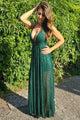 Sparkly A Line V Neck Floor Length Sequins Long Green Prom Dress Evening Dress OHC514 | Cathyprom