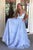 Sparkly Blue Satin Lace Beaded Sleeveless Long V Neck Senior Prom Dress Evening Dress OHC394 | Cathyprom