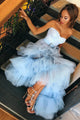 Sparkly Mermaid Sky Blue Tulle Sweetheart Neck Long Layered Evening Dress Prom Dress OHC424 | Cathyprom
