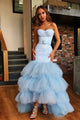 Sparkly Mermaid Sky Blue Tulle Sweetheart Neck Long Layered Evening Dress Prom Dress OHC424 | Cathyprom