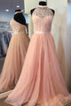 Spring A Line Jewel Open Back Long Crystal Long Tulle Prom Dresses OHC484 | Cathyprom