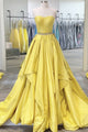 Strapless Open Back Yellow Satin Long Prom Dress, Evening Dress CMS211153
