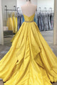 Strapless Open Back Yellow Satin Long Prom Dress, Evening Dress CMS211153