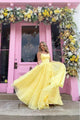 A-line Tulle Yellow Long Prom Dress With Lace, Evening  Dress CMS211154