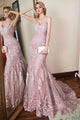 Stunning Mermaid New Brand Pink Tulle Long Evening Dress Lace Applique Prom Dress OHC471 | Cathyprom
