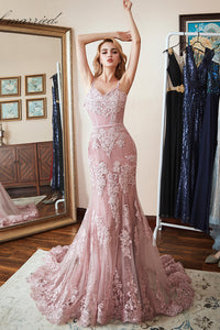 Stunning Mermaid New Brand Pink Tulle Long Evening Dress Lace Applique Prom Dress OHC471 | Cathyprom