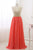 Sweet Scoop Neck Coral Chiffon Sleeveless Long Pearl A-line Prom Dress OHC474 | Cathyprom