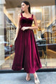 Burgundy Sweetheart Neck Velvet Ankle Length Prom Dress, Evening Dress CMS211148