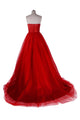 Modern Sweetheart Ball Gown Sweep Train Satin Tulle Red Prom Dress Z35