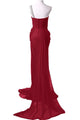 Elegant One Shoulder A-line Long Chiffon Burgundy Prom Dress With Beading Watteau Train L32