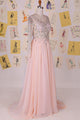 Elegant Bateau Sweep Train Chiffon Blush Long Prom Dress With Long Sleeves LPD72 | Cathyprom