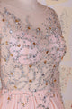 Elegant Bateau Sweep Train Chiffon Blush Long Prom Dress With Long Sleeves LPD72 | Cathyprom