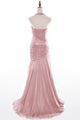 Elegant Mermaid Hater Ruched Beading Chiffon Pink Evening/Prom Dress Q8