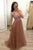 A-Line V-Neck Tulle Beaded Lace Up Back Long Prom Dress, Evening Dress  CMS211121