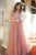 A-Line V-Neck Tulle Beaded Lace Up Back Long Prom Dress, Evening Dress  CMS211121