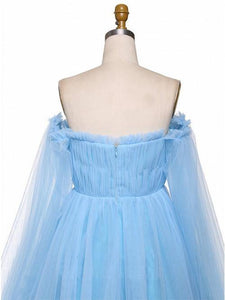 A-Line Tulle Off The Shoulder Long Prom Dress, Evening Dresses YZ211040