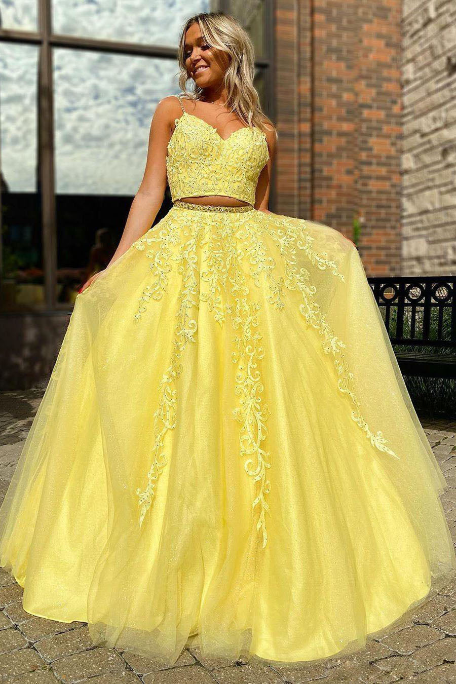 pink and yellow lace dress V Neck Pink Yellow 3D Lace Floral Prom Dresses, V Neck Lace Floral Lon jbydress