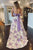 Two Pieces Floral Print Top Lace Purple Prom Dresses, Scoop Party Dresses with Pockets CP710