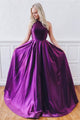 Unique Purple Satin Sleeveless Sweep Train Open Back Long Prom Dress Evening Dress OHC405 | Cathyprom