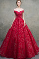 Unique Red Lace Off The Shoulder Lace Up Short Sleeves Long Senior Prom Dress Prom Gown OHC418 | Cathyprom