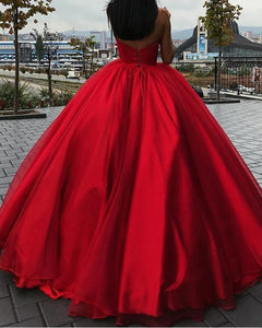 Unique Ball Gown Red Strapless Sweetheart Long Prom Dresses Quinceanera Dresses CP621