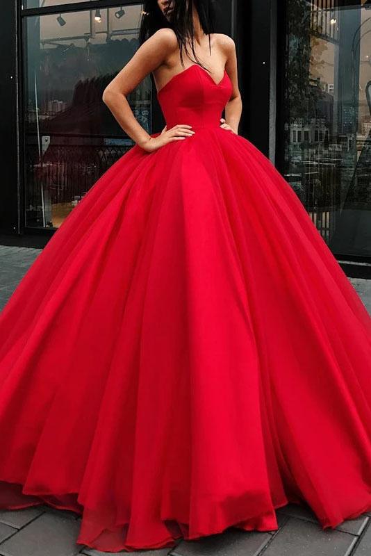 Unique Ball Gown Red Strapless Sweetheart Long Prom Dresses Quinceaner – cathyprom Unique Ball Gown Red Strapless Sweetheart Long Prom Dresses Quinceaner – cathyprom
