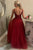 Shiny V Neck Backless Burgundy Lace Long Prom Dress, Evening Dress CMS211160