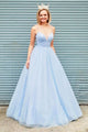 Elegant A-line V Neck Light Blue Backless Prom Dresses, Evening Dress SJ211138