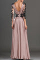 A-line V-Neck Long Sleeves Lace Prom Dresses With Appliques, Evening Dresses CMS211116