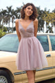 Grey Sequin Short Prom Formal Graduation Evening Dress SNH001