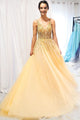 Sparkly A-line V neck Floor Length Sleeveless Tulle Long Prom Dresses Formal Dresses OHC112 | Cathyprom