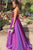 Unique A Line Grape Spaghetti Straps Sweep Train Sleeveless Long Satin Prom Dress Evening Dress OHC309 | Cathyprom