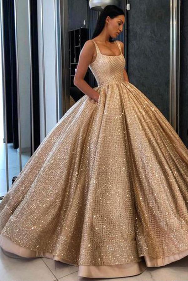 Ball Gown Prom Dress with Pockets Beads Sequins Floor-Length Gold Quin cathyprom Ball Gown Prom Dress with Pockets Beads Sequins Floor-Length Gold Quin cathyprom