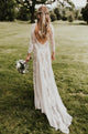 Exquisite Lace Long Sleeve Boho Wedding Dress Sexy Backless Rustic Wedding Dress Bridal Gown YRL115|CathyProm