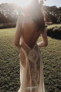 Exquisite Lace Long Sleeve Boho Wedding Dress Sexy Backless Rustic Wedding Dress Bridal Gown YRL115|CathyProm
